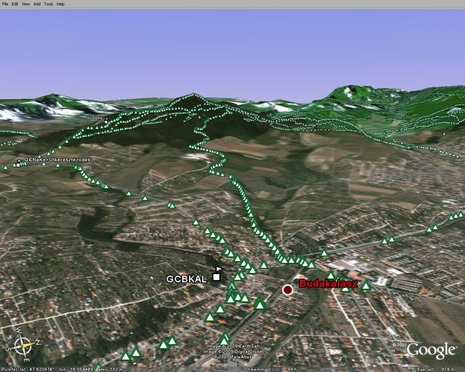 Turistautak Google Earth-ben, MapSource-ból nézve